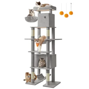 Grote kattenkrabpaal met meerdere verdiepingen en ligplekken